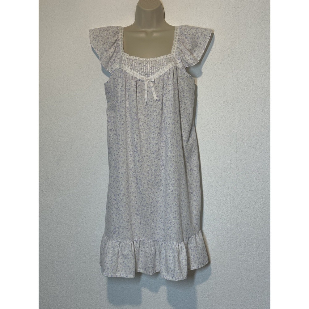 VTG Dream Wear Medium Purple White Floral Nightgown Flutter Sleeve Cottagecore